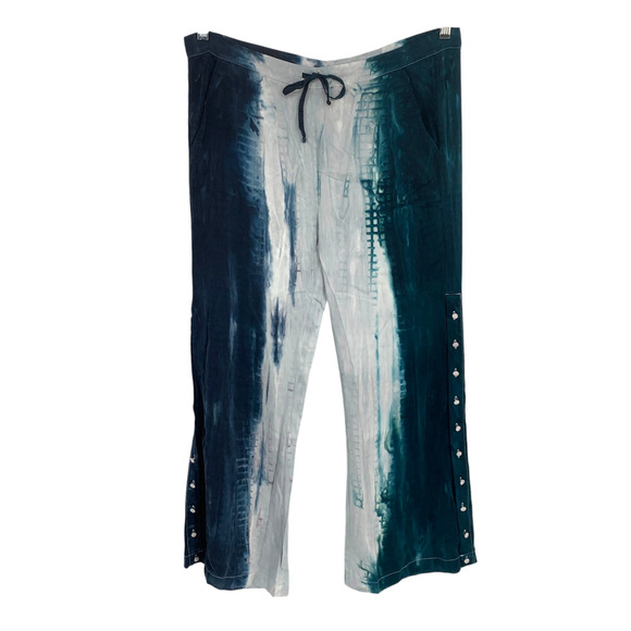 NEW Chaser Sz M Blue Tie Dye Button Trim Cropped Beach Pull On Pants Swim Cover - Picture 2 of 7